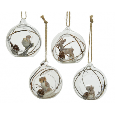 Bauble glass animal inside, pinecone, branches  brown 